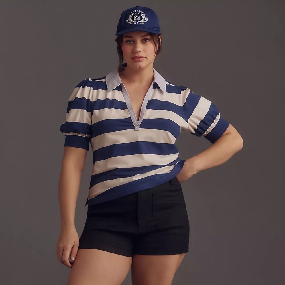 NWT Maeve Puff-Sleeve Polo Top